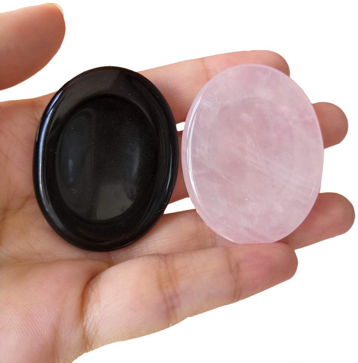Solidchoice - Set van 2 Zorgenstenen van Obsidiaan en Rozenkwarts voor Ontspanning