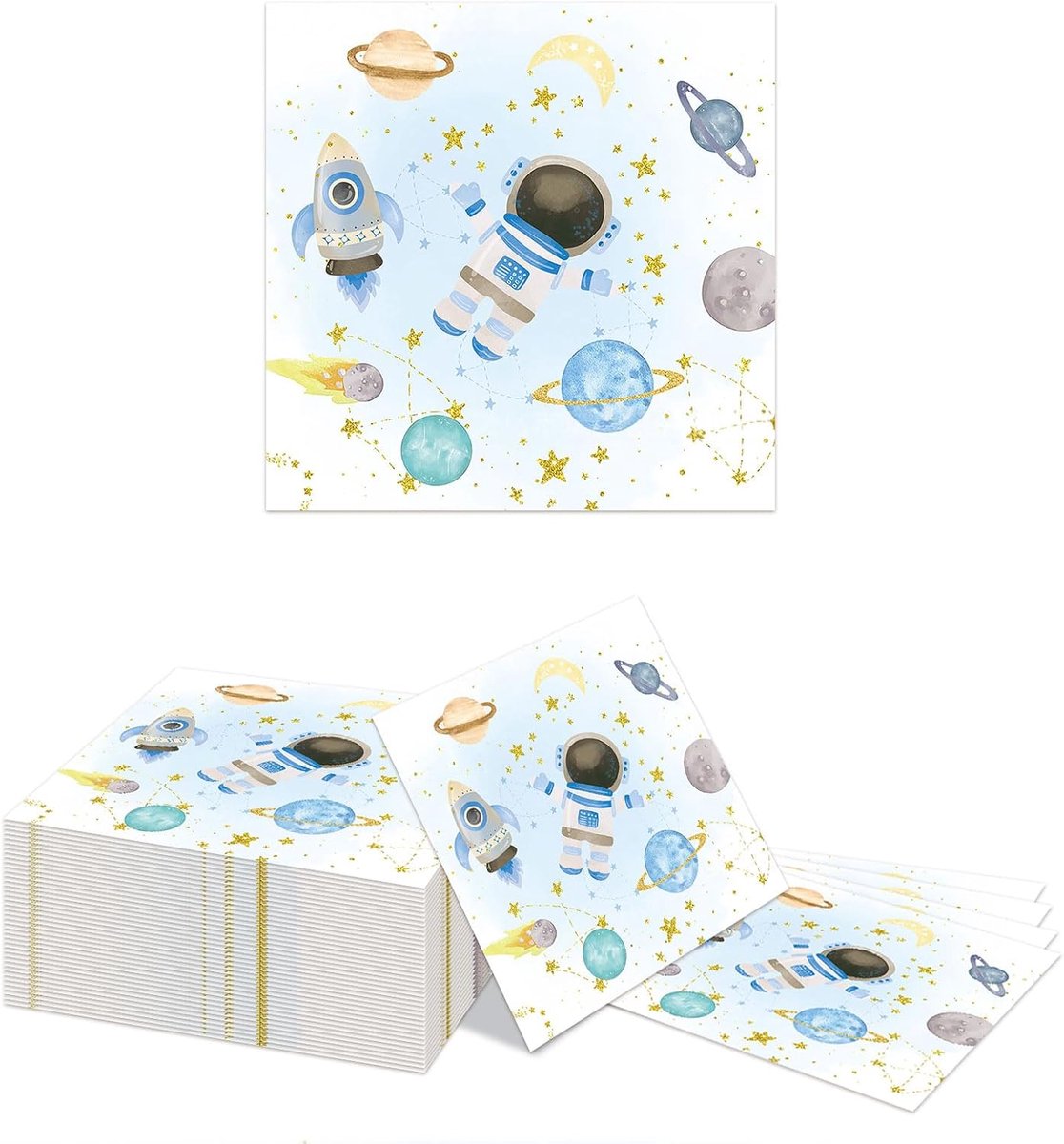 Papieren Servetten 13x13 cm - Ruimte Astronaut Ontwerp - 40 Stuks - Perfect voor Feestjes - ShopVlot