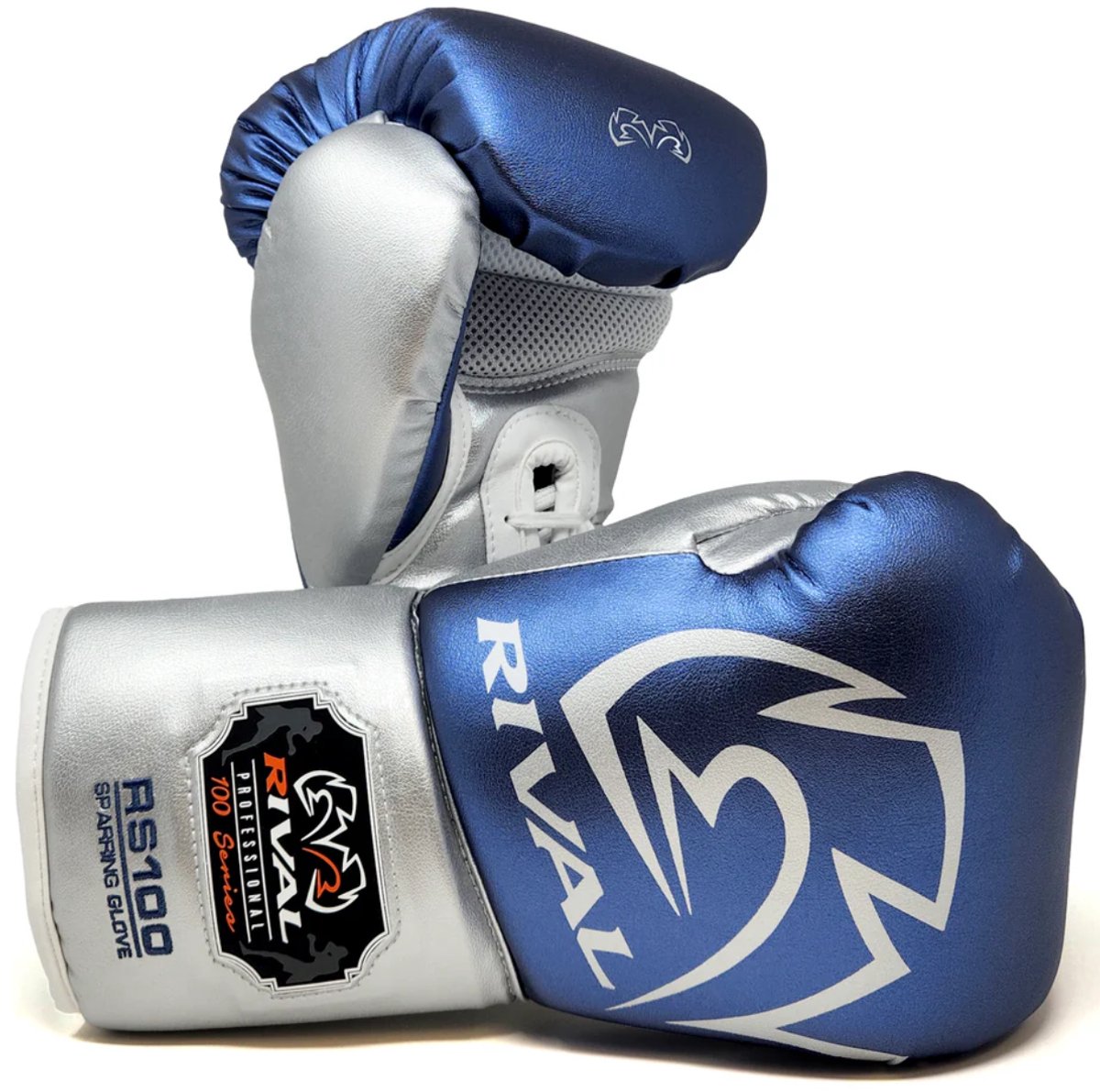 Rival RS100 Professional Sparring Bokshandschoenen – Multi‑Layer Foam – Wrist Lock 2™ – Blauw/Zilver - 14 OZ