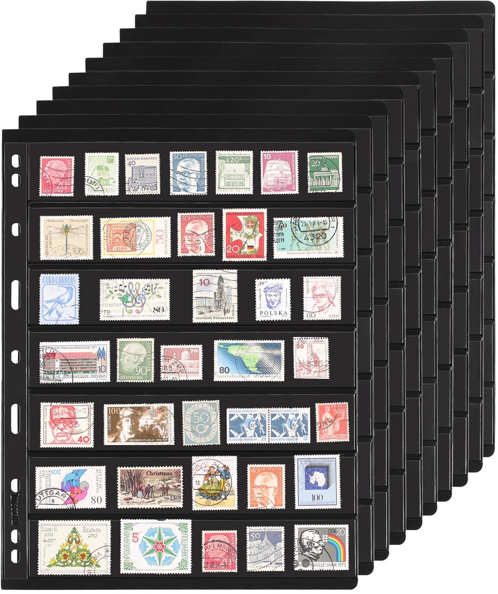 Solidchoice - 10 Vellen Postzegelalbum met 7 Compartimenten voor Verzamelingen