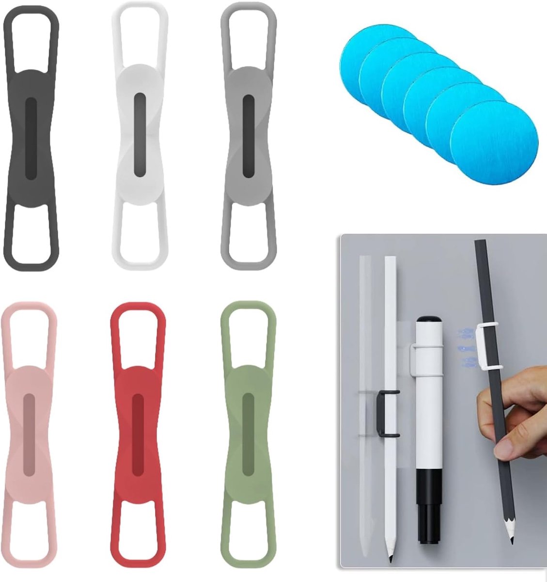 Penhouders 6 stuks - Siliconen magnetische stiftclips - Compatibel met bureau en koelkast - Veilig opslaan van pennen - ShopVlot