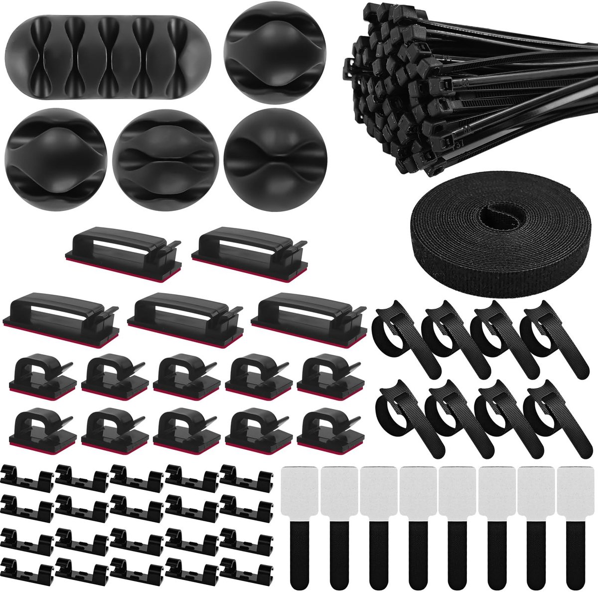 Solidchoice - Kabelbeheer Set met 157 Stukken, Zelfklevende Kabelhouders en Clips