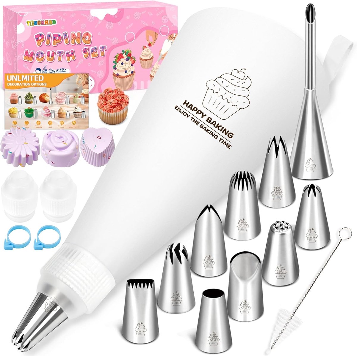 Frame Bags with Nozzles, 10 Framing Nozzles with Cotton Frame Bags (40 cm), Baking Accessories, Donut Filling, Cake - ShopVlot