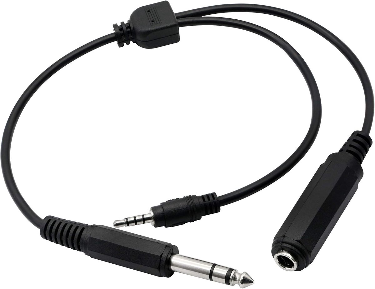 6.35mm 1/4 TRS to 1/4 6.35mm TRS Female + 3.5mm 1/8 TRRS Male Stereo Headphone Y Splitter Extension Cable Guitar - ShopVlot