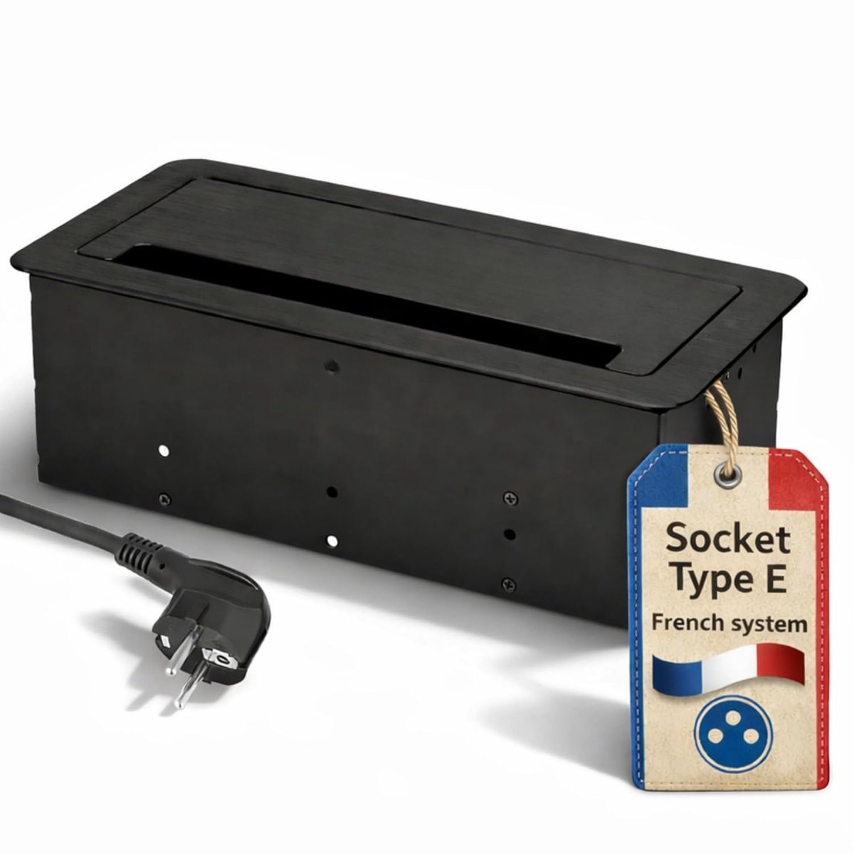 Retractable socket, USB-A, USB-C, LAN internet, cast aluminium, soft valve, type E, French - ShopVlot
