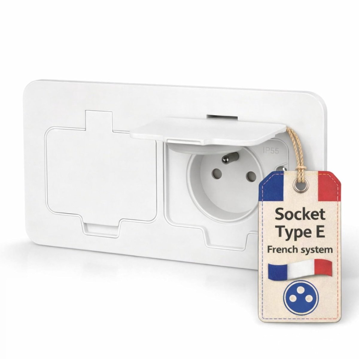 Stainless steel double socket, floor socket IP55, hinged lid, plug terminal, type E, French - ShopVlot