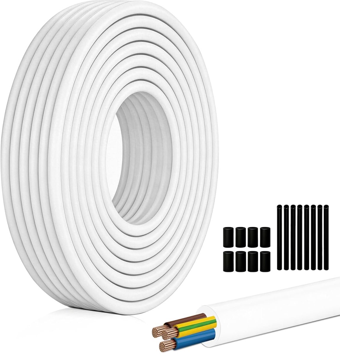 H05VV-F-kabel 3x2,5 mm² 20 meter voor industriële toepassingen, stroomkabel van wit PVC, meeraderige koperen kabel - ShopVlot