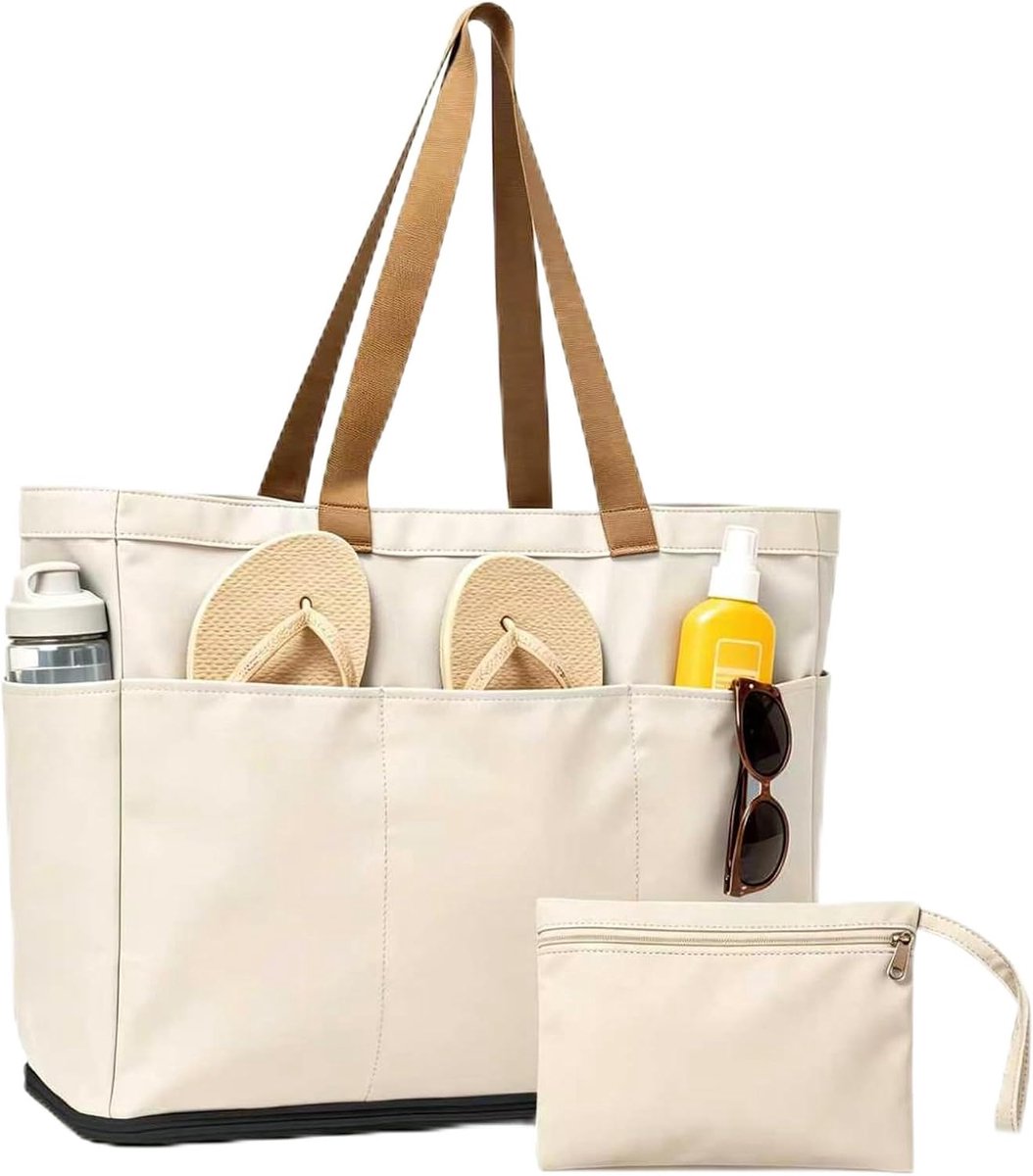 Beach Bag XXL with Cooler Compartment, Shopper, Waterproof Beach Bag with Zip, Foldable, Large Bath Bag for Family - ShopVlot
