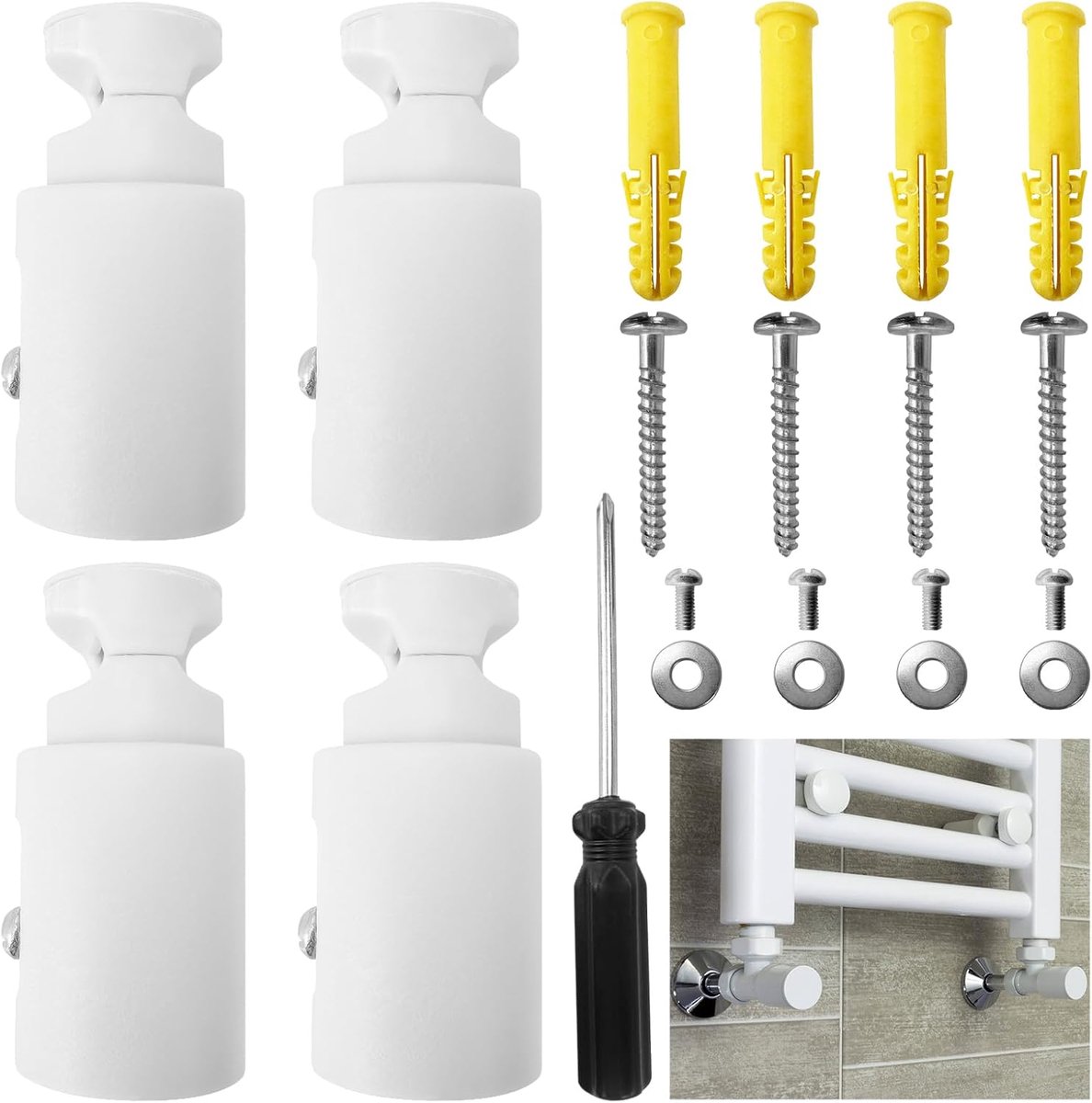 SnelShoppen - Set van 4 Vervangende Handdoekrail Radiatorbeugels - Witte Beugels voor Verwarmde Handdoekrails - Geschikt voor Rechte en Gebogen Rails