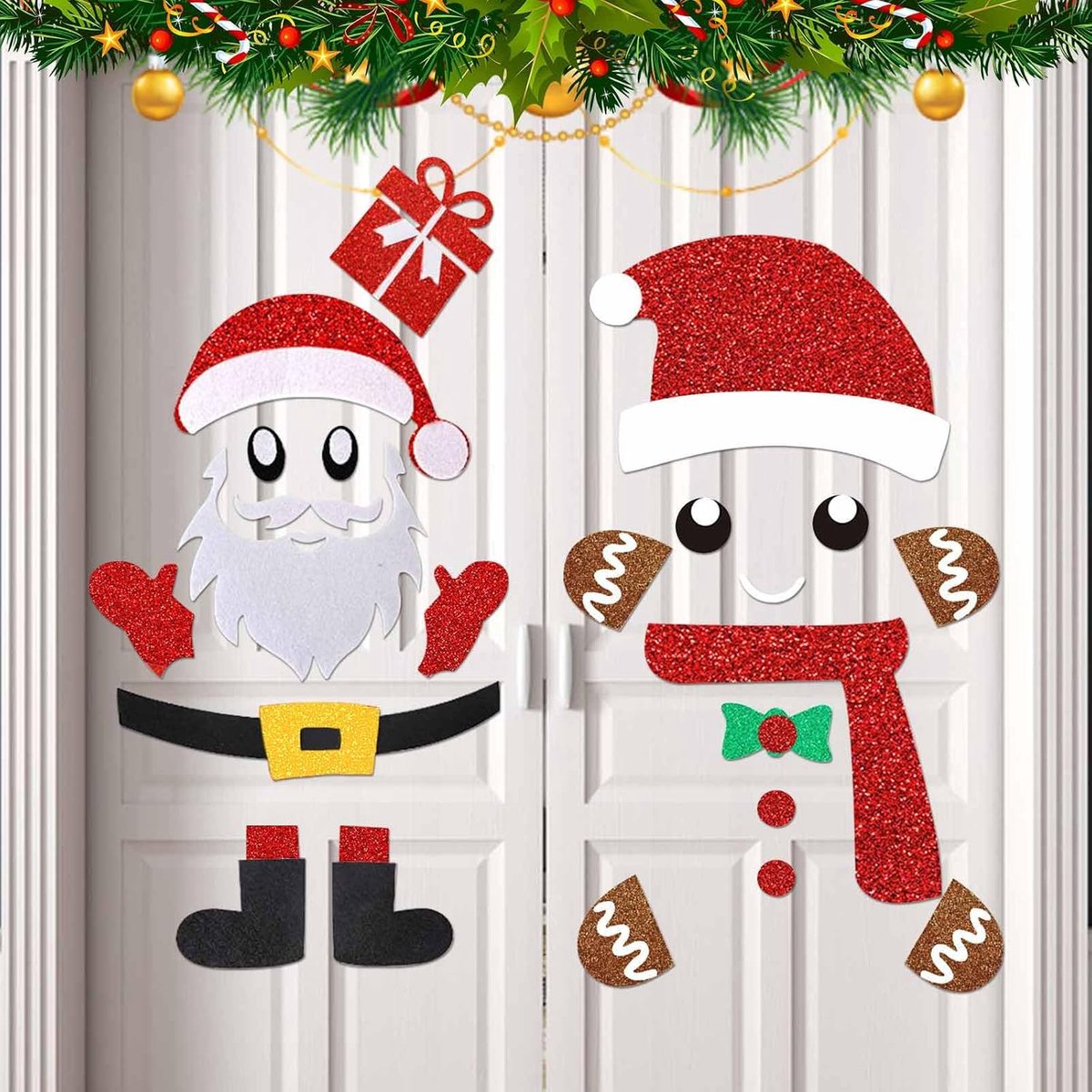 2 Styles Christmas Stickers for Doors, Christmas Stickers for Windows with Adhesive Dots, Snowman Santa Claus - ShopVlot
