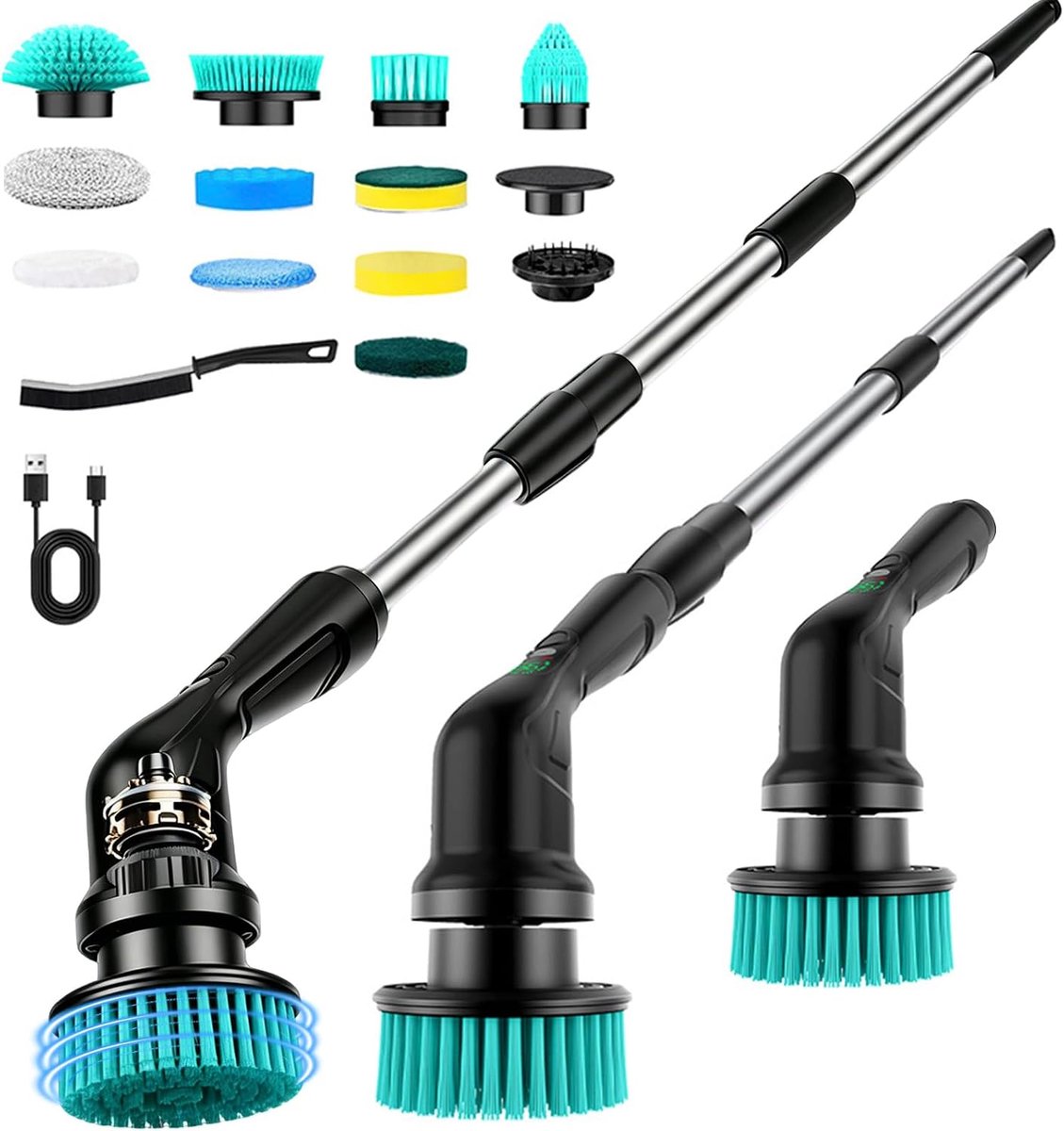 Electric Cleaning Brush, 12-in-1 Rotating Head, 2 Speeds, IPX6 Waterproof, 3-Standard Telescope Handle, Wireless And - ShopVlot