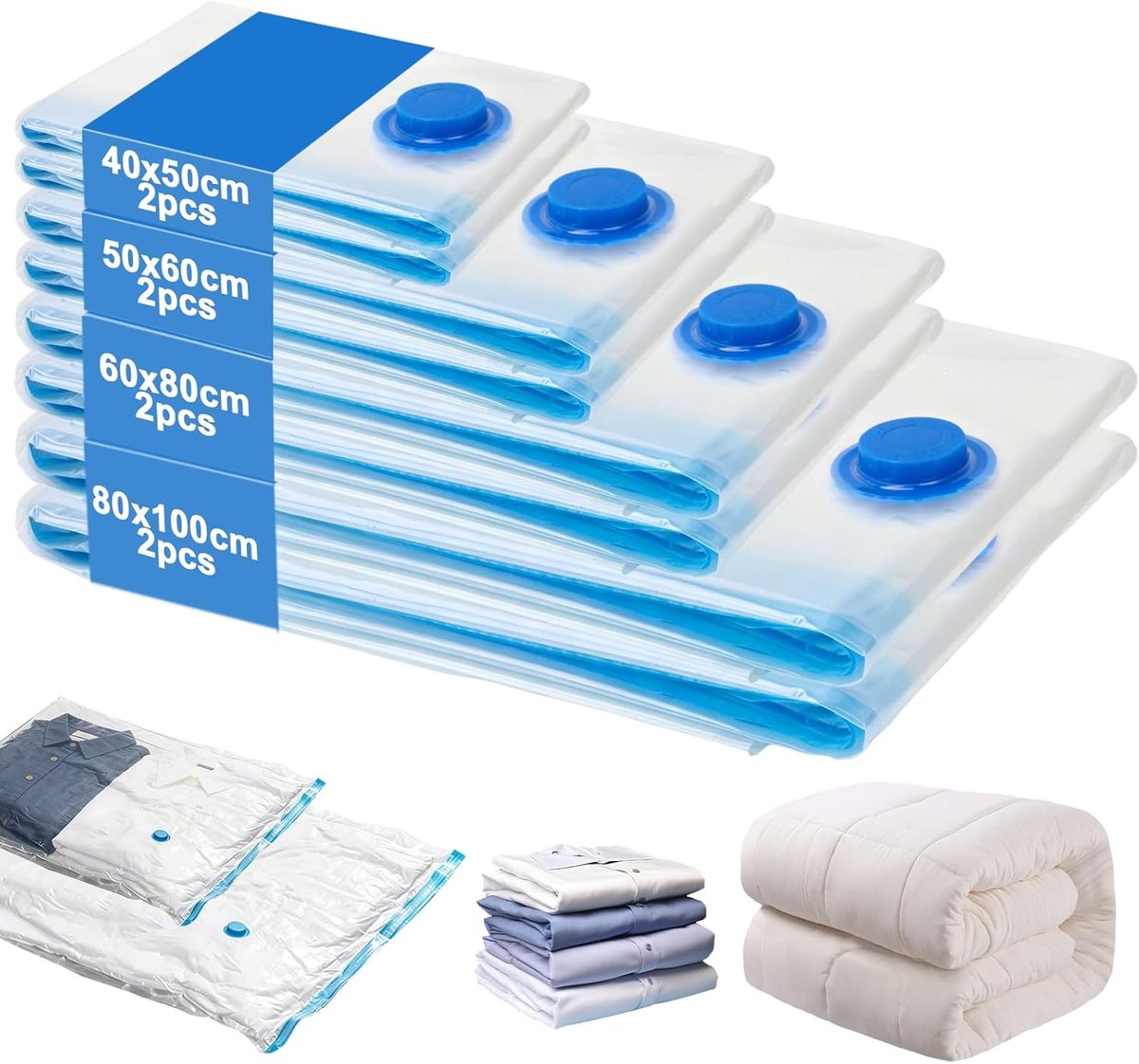 Vacuum Bags for Clothes 4 Sizes (40x50cm / 50x60cm 60x80cm 80x100cm), Storage Bags for Travel and Storage, Reusable - ShopVlot
