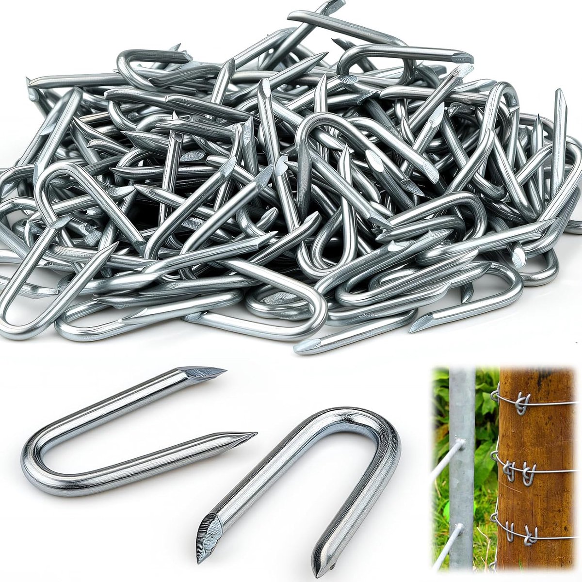 Cramps, small spatnails, fence clamps, cramps for wreaths, floristic supplies, galvanized U hooks, clip, fence, nail - ShopVlot