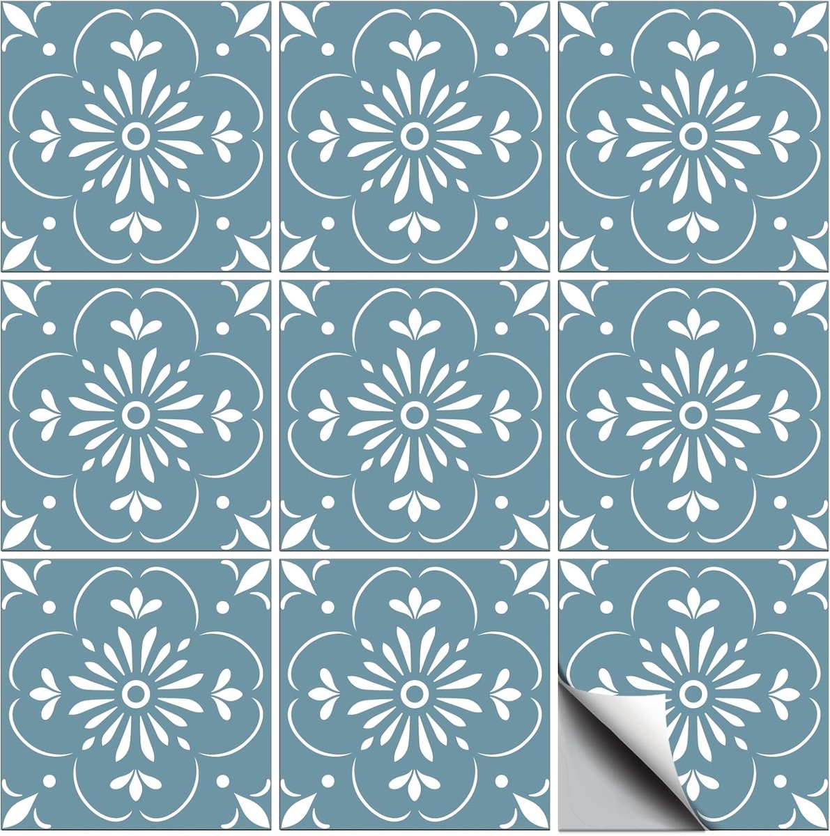 72 stks Eenvoudige Blauwe Bloempatronen Tegel Stickers Geometrische Patronen Waterdichte PVC Tegel Stickers Voor - ShopVlot