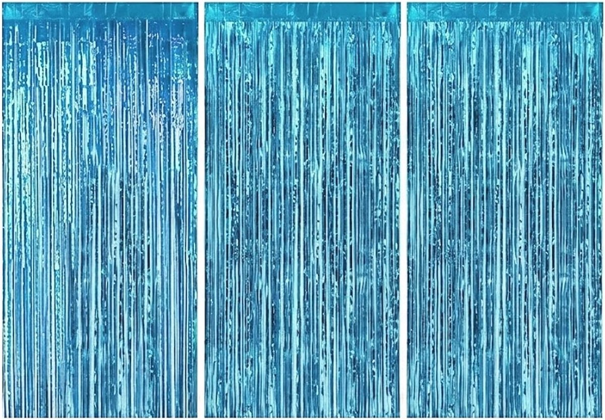3 stuks lichtblauwe lametta-gordijnen, glittergordijnen, glitterfeestgordijnen, foliekwasten-achtergrond voor - ShopVlot
