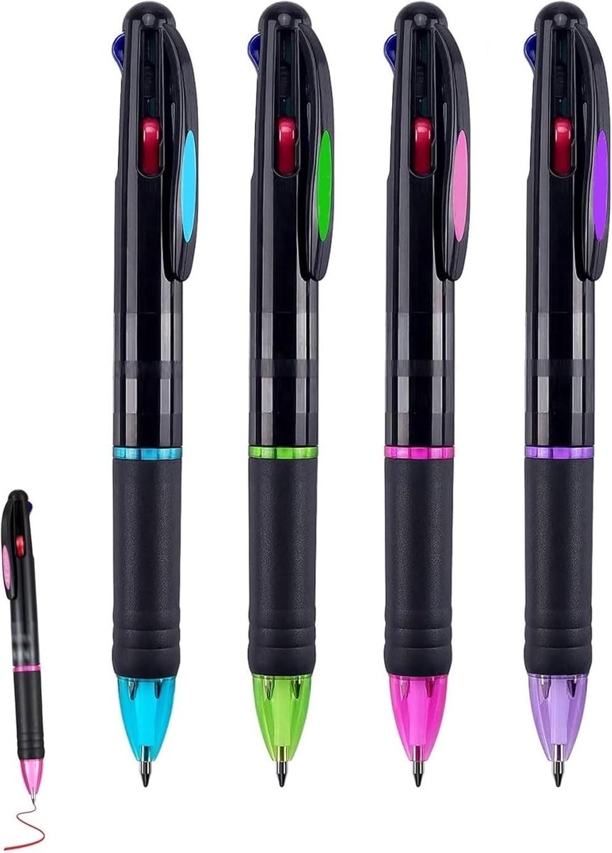 4 stuks 4-in-1 kleurpotloden, intrekbare balpen, transparante balpen, meerkleurige pen, ideaal voor kantoor, school - ShopVlot