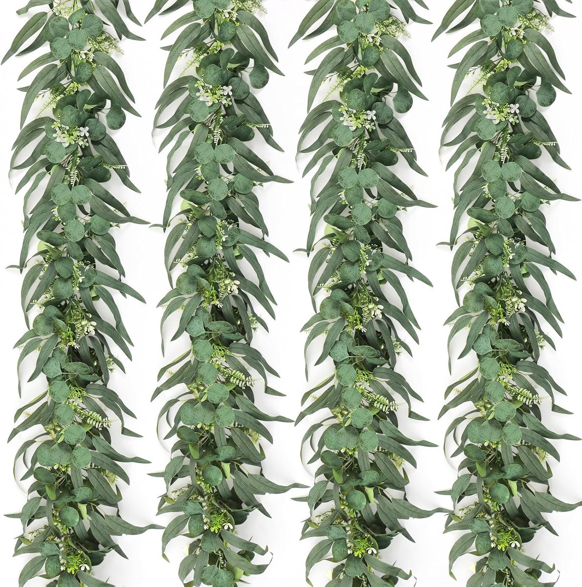 Artificial Eucalyptus with Willow Leaves Garland 4 Pieces Artificial Green Leaves Garland Hanging Vines Plant for - ShopVlot