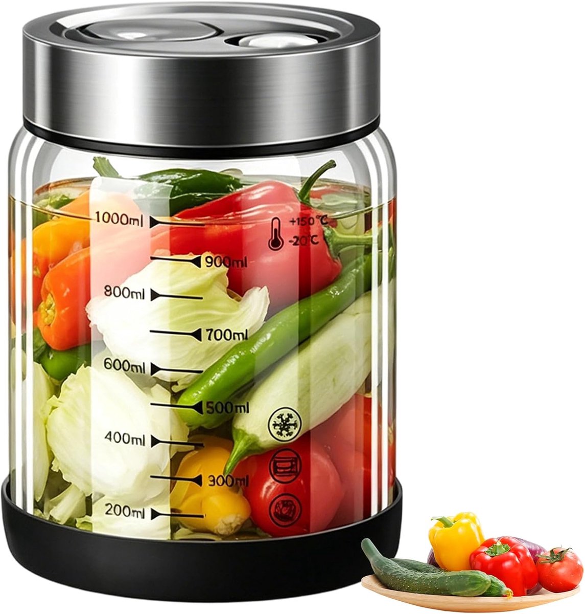 1 liter fermentatieglas met gistventiel en deksel, kimchi-container, waterkefir gistglas, fermentatieglazen voor - ShopVlot