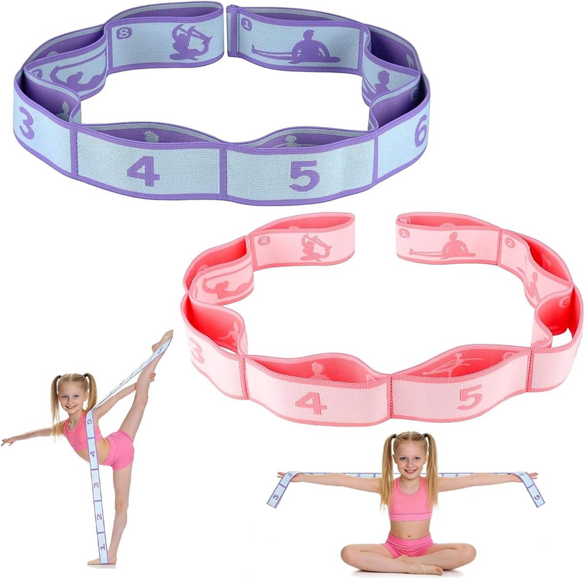 Yoga-riemen met 8 verstelbare lussen, meervoudige lus, elastische yoga-stretchband, gymnastiekband voor pilates - ShopVlot