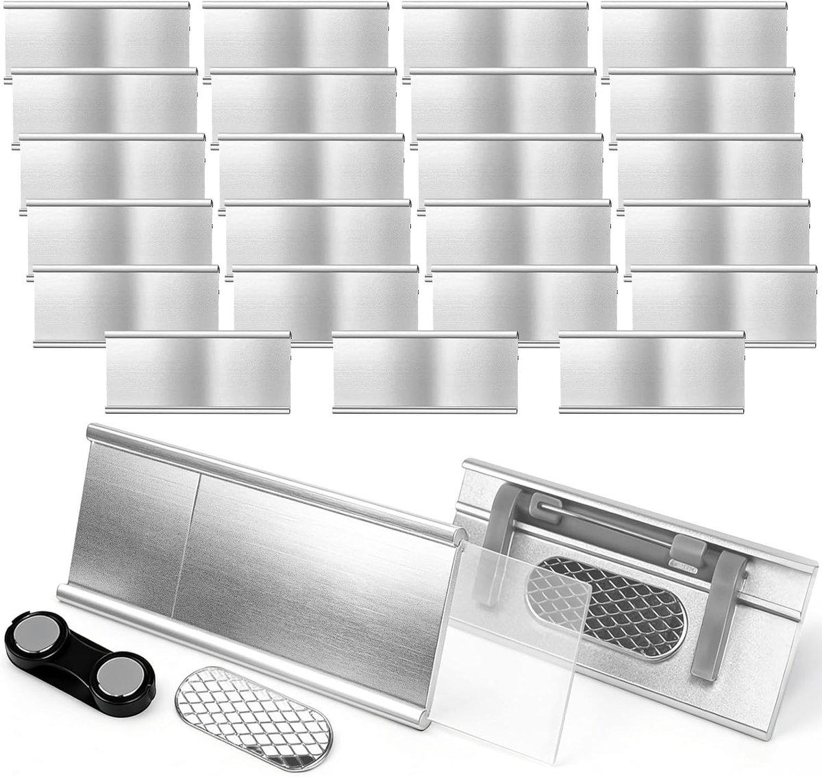 25 stuks naambordjes, magneet, 7,1 x 3,2 cm grote naambordjes van aluminiumlegering met sterke dubbele magneten en - ShopVlot
