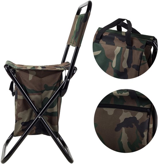 MOZY® - Inklapbare Viskruk - Stoel & Tas - 28 x 32 x 60 cm - Compact - met Handvatten - Klapstoel - Wandelstoel - Camouflage - Kruk - Vouwstoel - Kampeerstoel — afbeelding 2