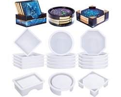 Set of 18 Silicone Baking Moulds for Coasters, Round Square Shape, Epoxy Resin Holder, DIY Crafts, Cup Mats - ShopVlot