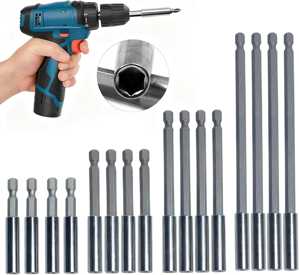 SnelShoppen - Magnetische Bit Houder Set 16-Delig met Snelle Ontgrendeling 1/4 Inch Hex Shank - Bijlage voor Draadloze Schroevendraaiers en Elektrisch