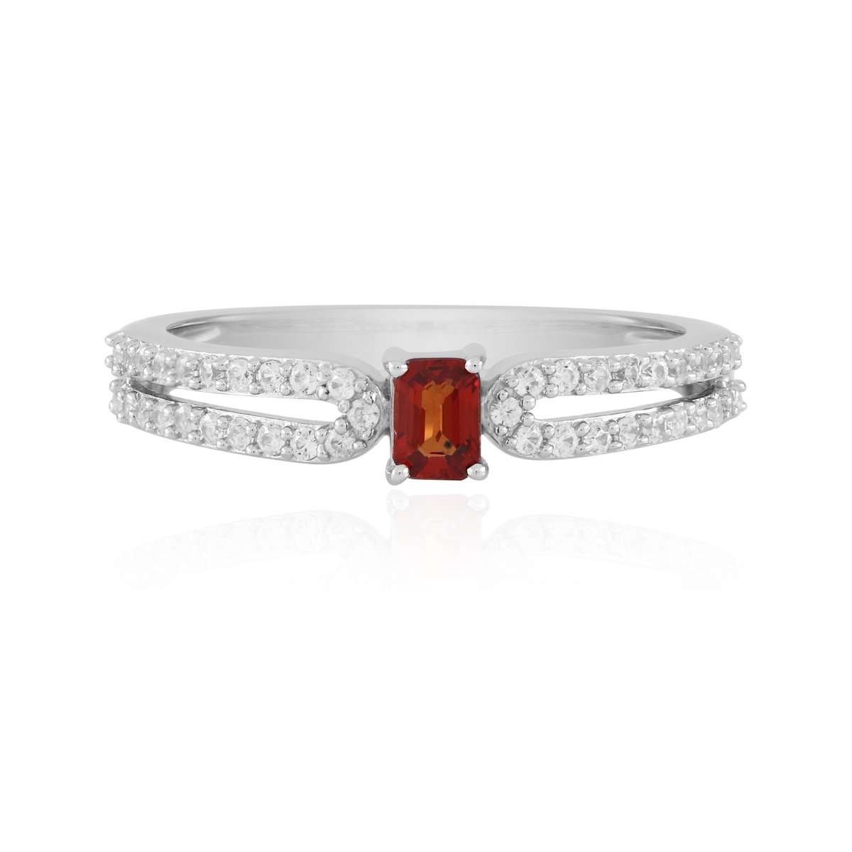 Cavill - Zilveren Ring 925 Sterling met Platina - 0,239 ct Tanzania Robijn - Achthoekig Elegant Design - Cambodja Zirkonia sierlijk