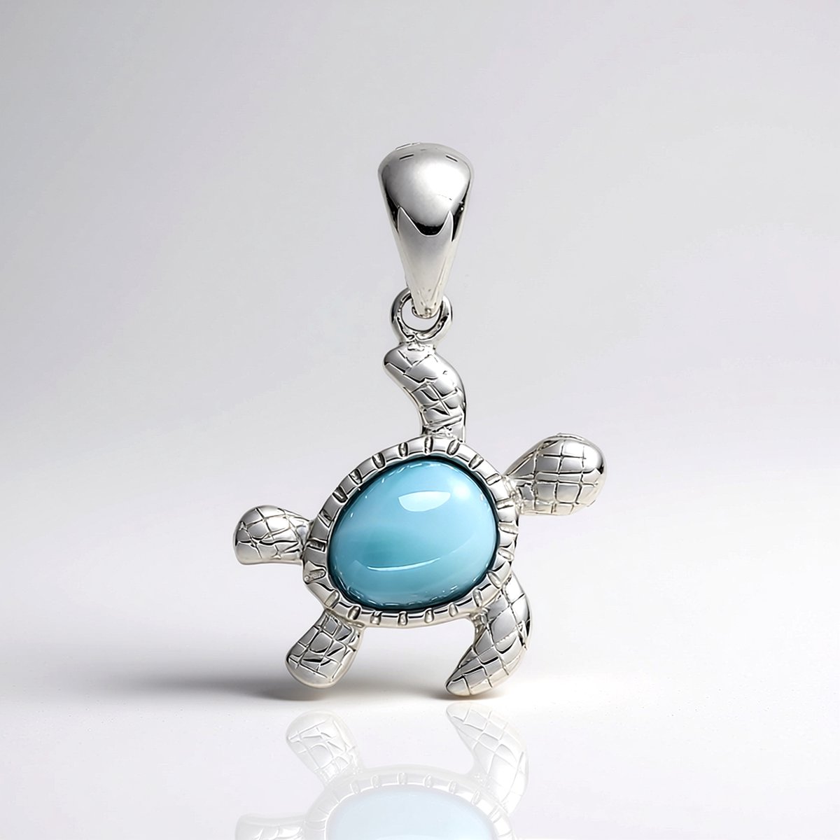 Cavill - 925 Sterling Zilver Hanger met 4,2 ct Larimar - Handgemaakte Peervormige Maritieme Schildpad Cabochon - Uniek & Elegant