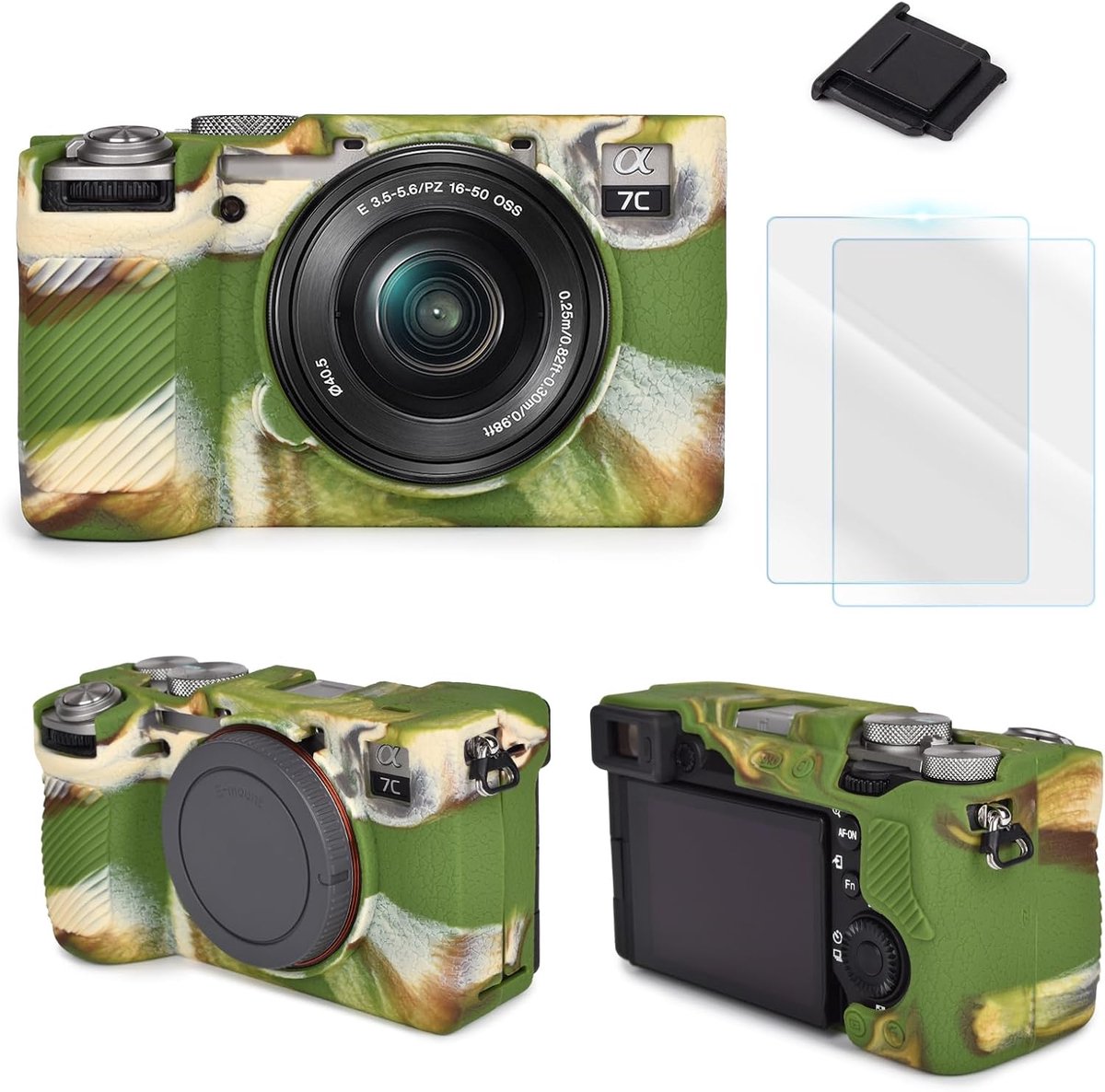 Camera Accessory Kit Compatible with Sony Alpha 7C II Textured Surface Silicone Protective Case and LCD Screen - ShopVlot