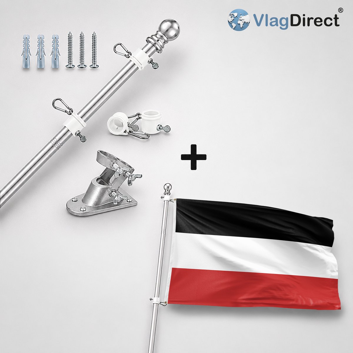 VlagDirect - Compleet vlaggenpakket - Zilveren vlaggenstok inclusief vlaggenstokhouder + Burkinese vlag - Republiek Opper-Volta vlag - 90 x 150 cm.