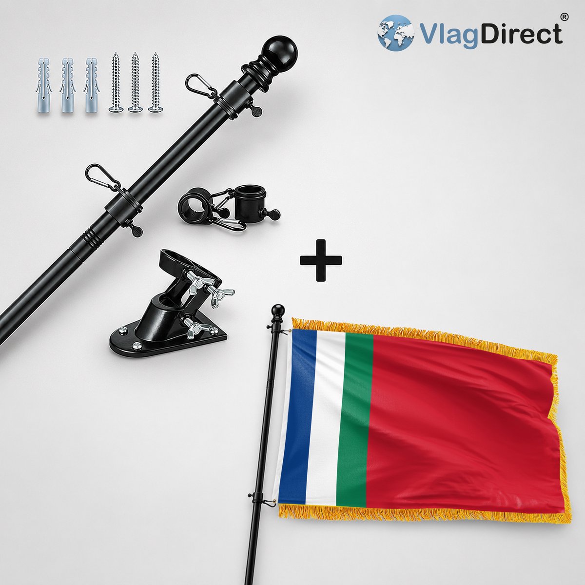 VlagDirect - Compleet vlaggenpakket - Zwarte vlaggenstok inclusief vlaggenstokhouder + Luxe Molukse vlag - Luxe Molukken vlag - 90 x 150 cm - Franjes.