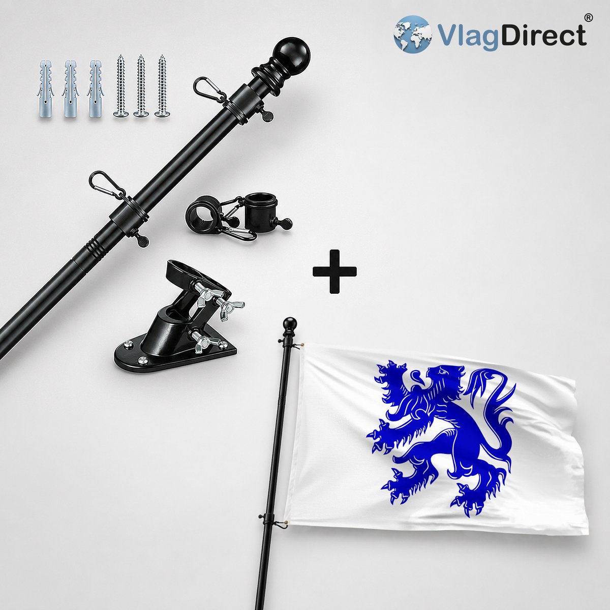 VlagDirect - Compleet vlaggenpakket - Zwarte vlaggenstok inclusief vlaggenstokhouder + Tervuurse vlag - Gemeente Tervuren vlag - 90 x 150 cm.