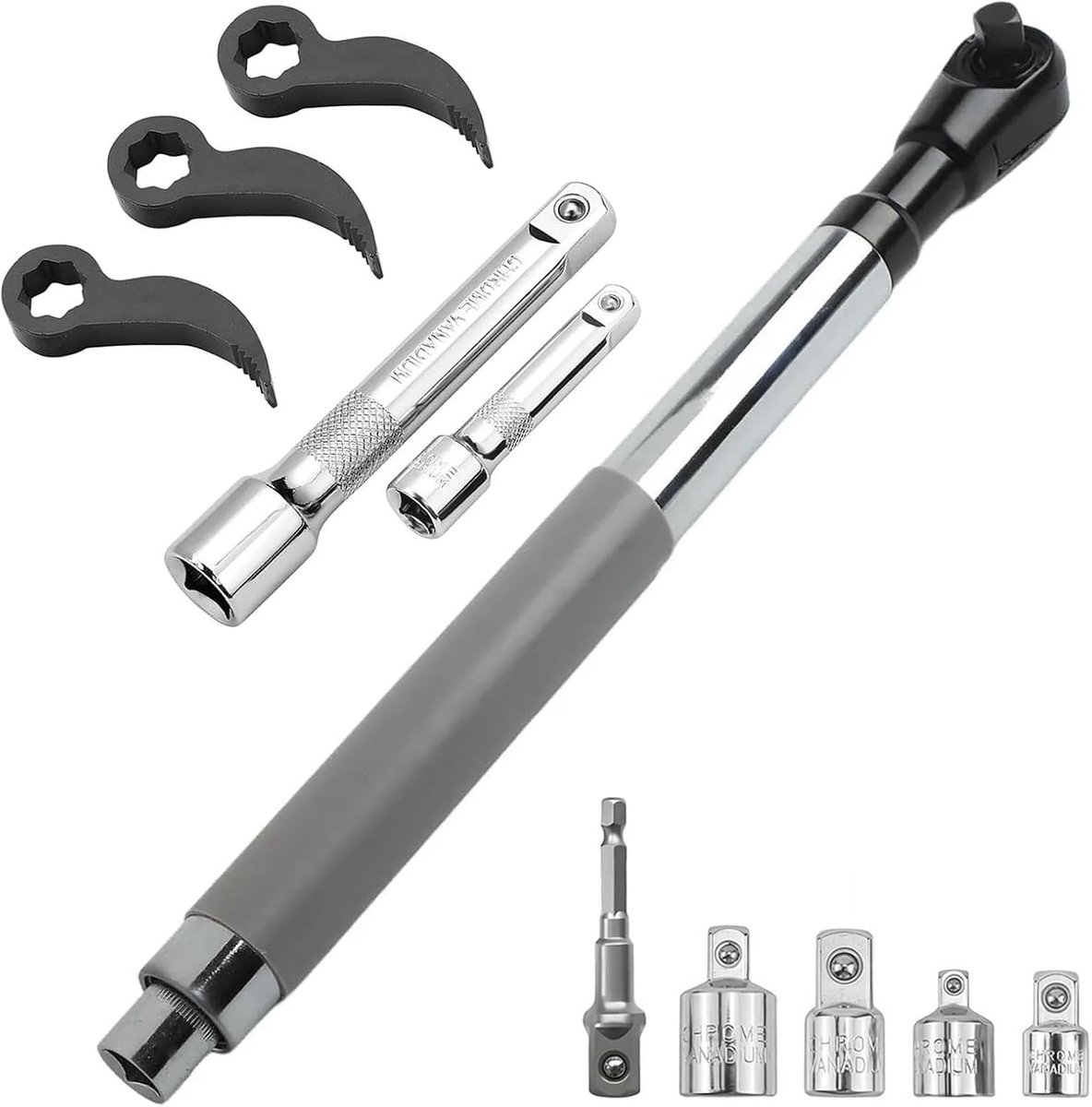 Offset verlengsleutel 1/2 inch, offset verlengsleutel met 5 steekadapters en 2 verlengstangen - ShopVlot