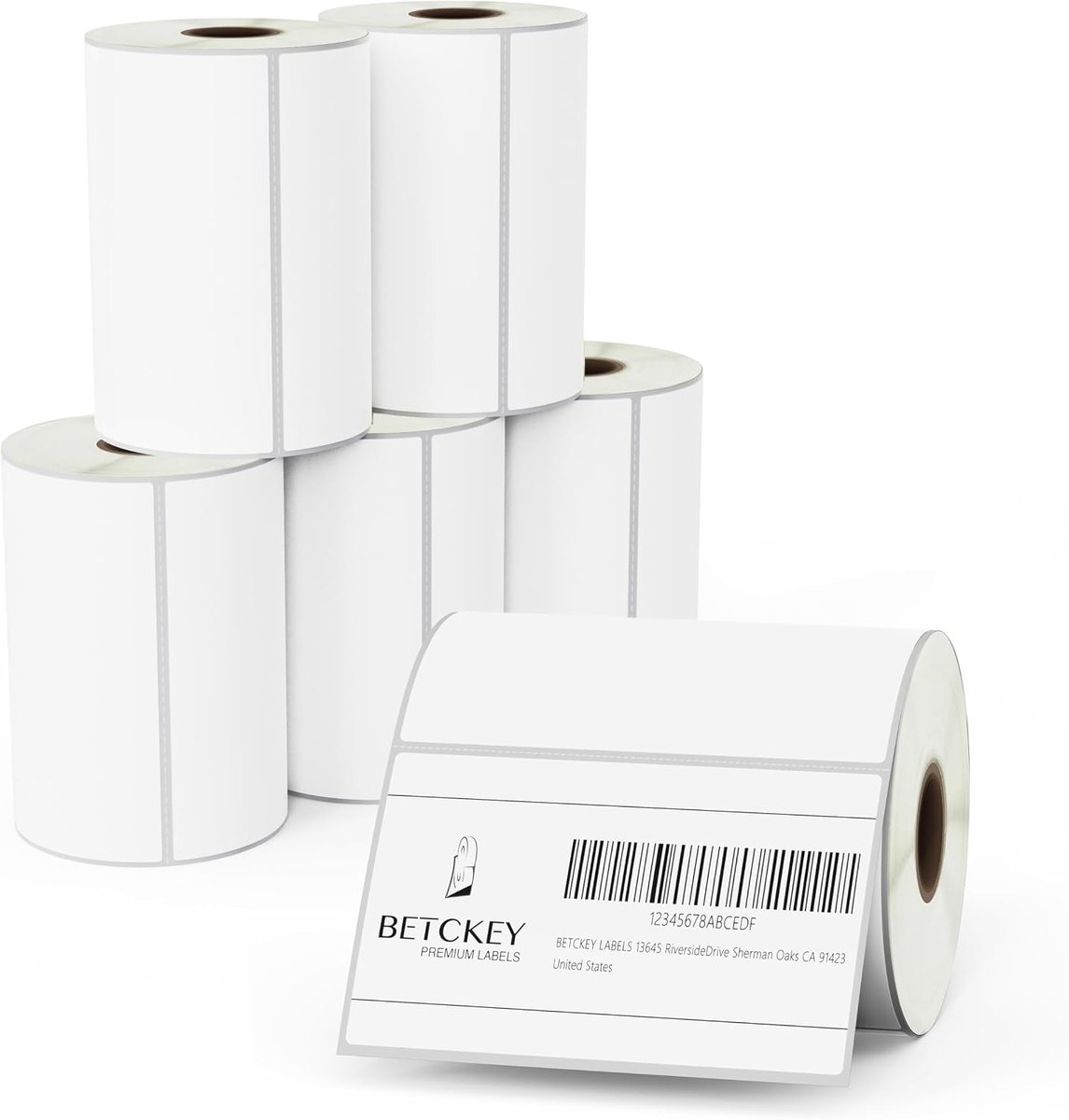 BETCKEY - 6 Rolls Film Removable Labels, 102mm x 64mm, 3720 Easy Peel Off No Residue Stickers Use for Thermal Printers - ShopVlot
