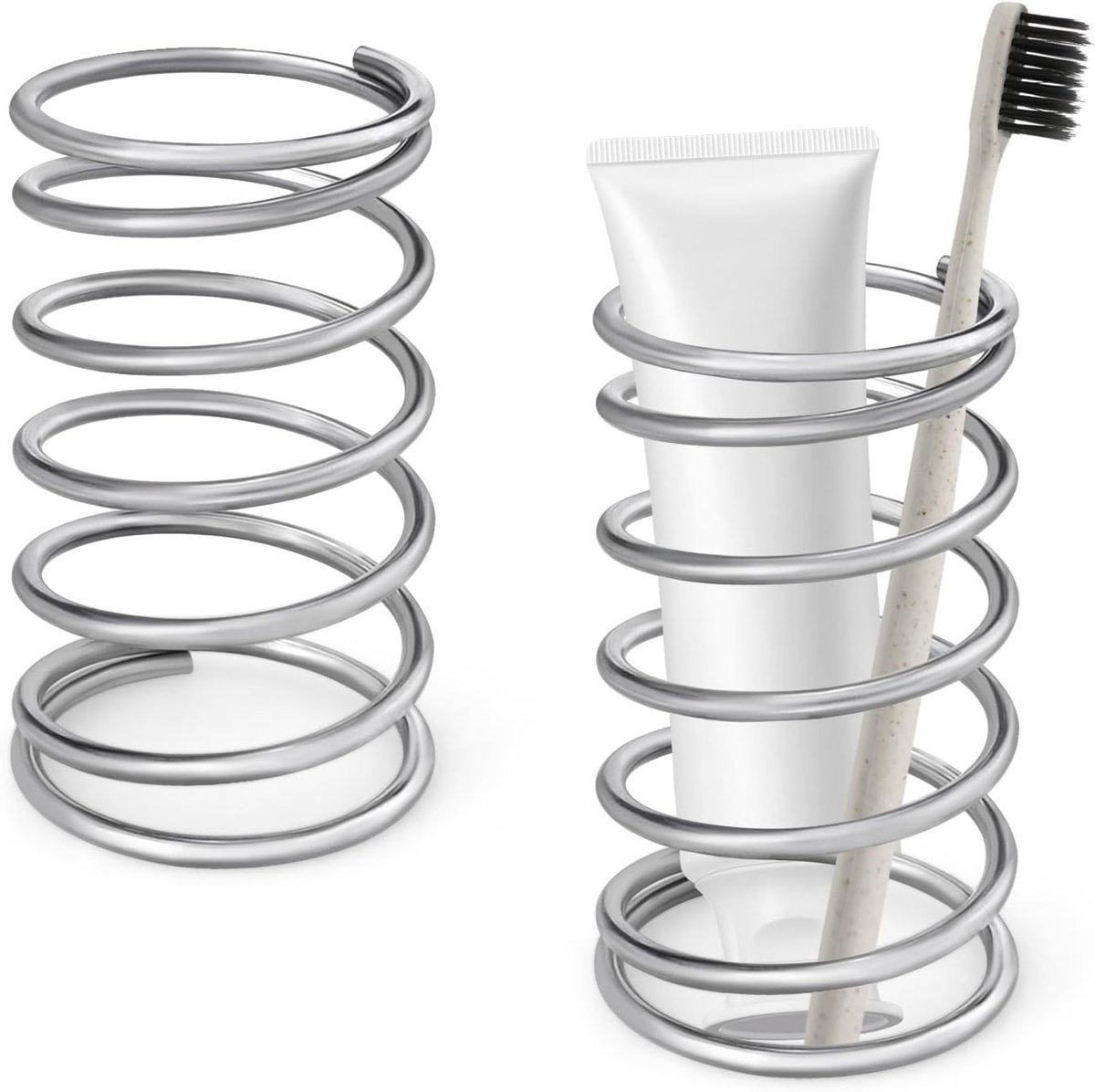 Set of 2 Toothbrush Holder, Stainless Steel Spring, Toothbrush Stand, Toothpaste Razor Storage, Pen Holder Makeup - ShopVlot