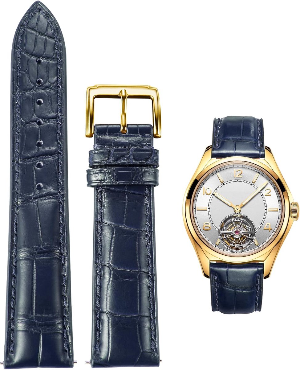 BINLUN Alligator Leather Watchband Crocodile Grain Leather Watch Straps Quick Release Replacement Classic Vintage - ShopVlot