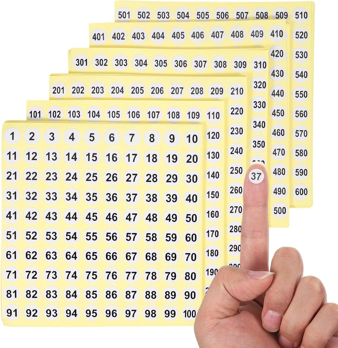 90 vellen nummerstickers 1 tot 600, 9000 stuks kleine zelfklevende cijferetiketten 10 mm voortlopende cijferstickers - ShopVlot