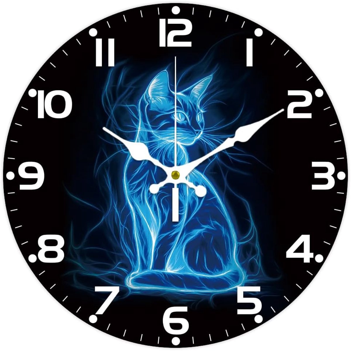 CHGCRAFT Fluorescent Cat Wall Clock Non Ticking 30cm Round Decorative Wall Clock For Home Office Decoration - ShopVlot