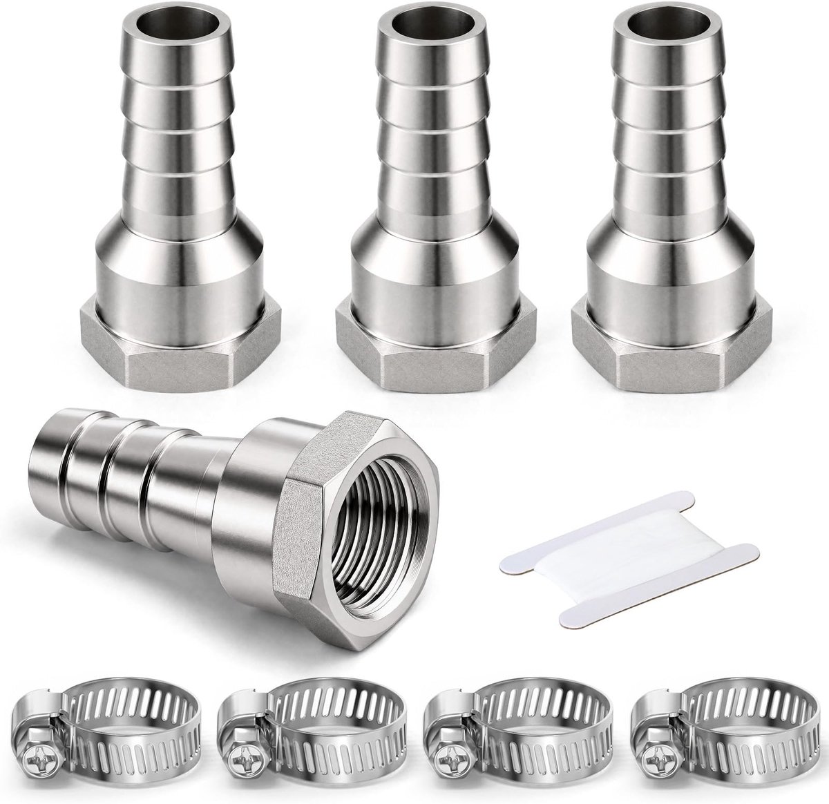 Solidchoice - Set van 4 Koudgeslagen Slangfittingen van Roestvrij Staal