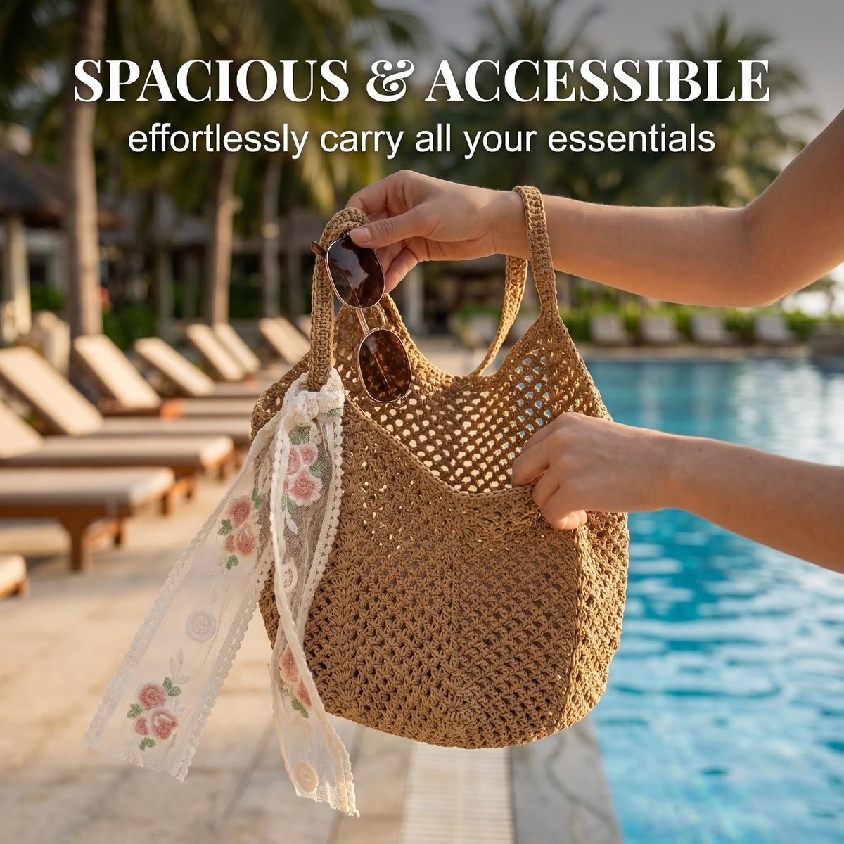 Strandtas dames - grote capaciteit - raffia schoudertas - perfect voor vakantie - ShopVlot