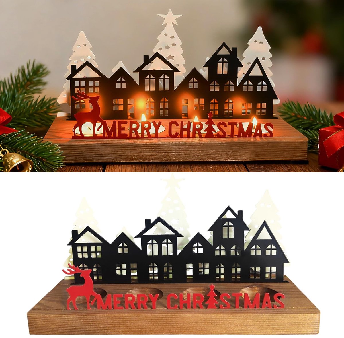 Solidchoice - Advent Kaarsenhouder voor 4 Teelichten met Kerstdecoratie
