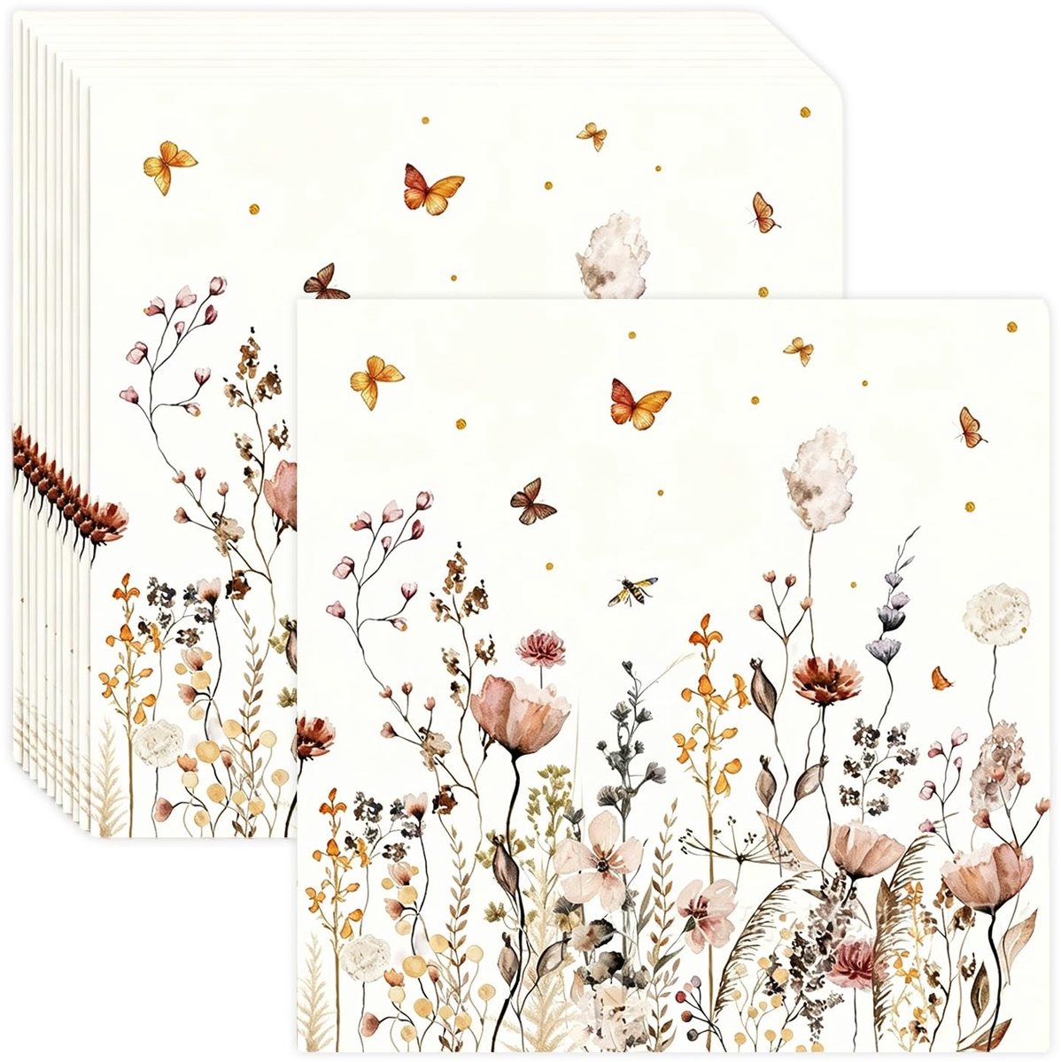 Solidchoice - Set van 60 Papieren Servetten met Bloemenpatroon