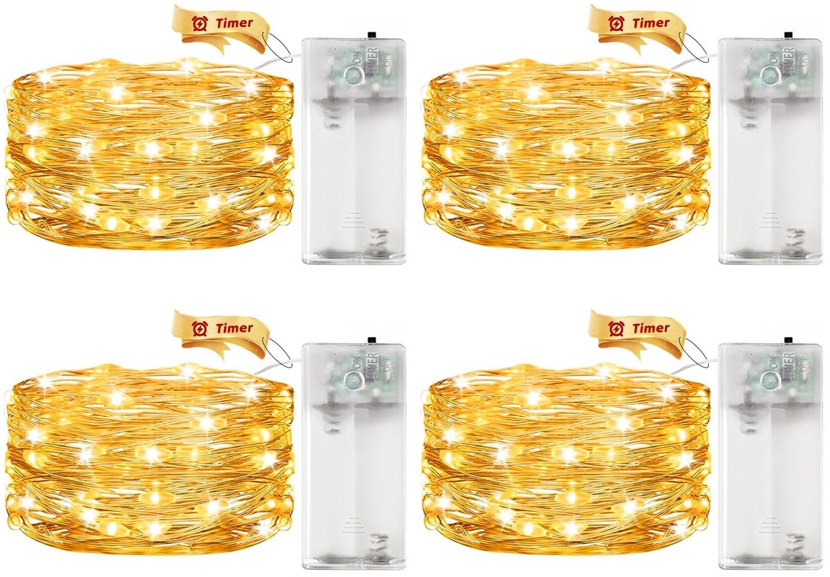 Solidchoice - Set van 4 LED Sfeerverlichting met Timer en Warm Witte Gloed