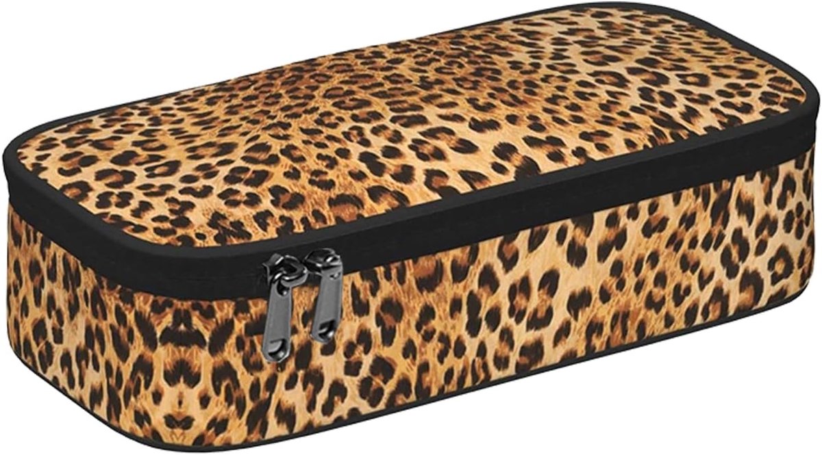 pennenetui grote capaciteit - luipaard design - dubbele ritssluiting - ideale etui voor school en kantoor - ShopVlot
