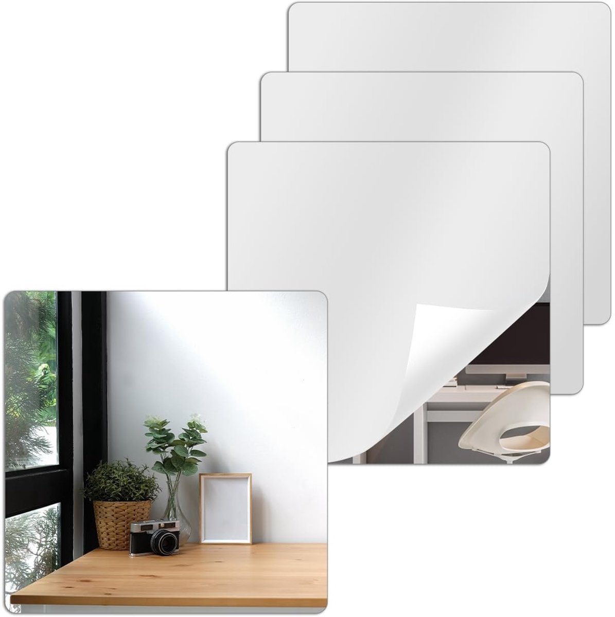 Solidchoice - 4 Stuks Zelfklevende Spiegel Stickers voor Wanddecoratie