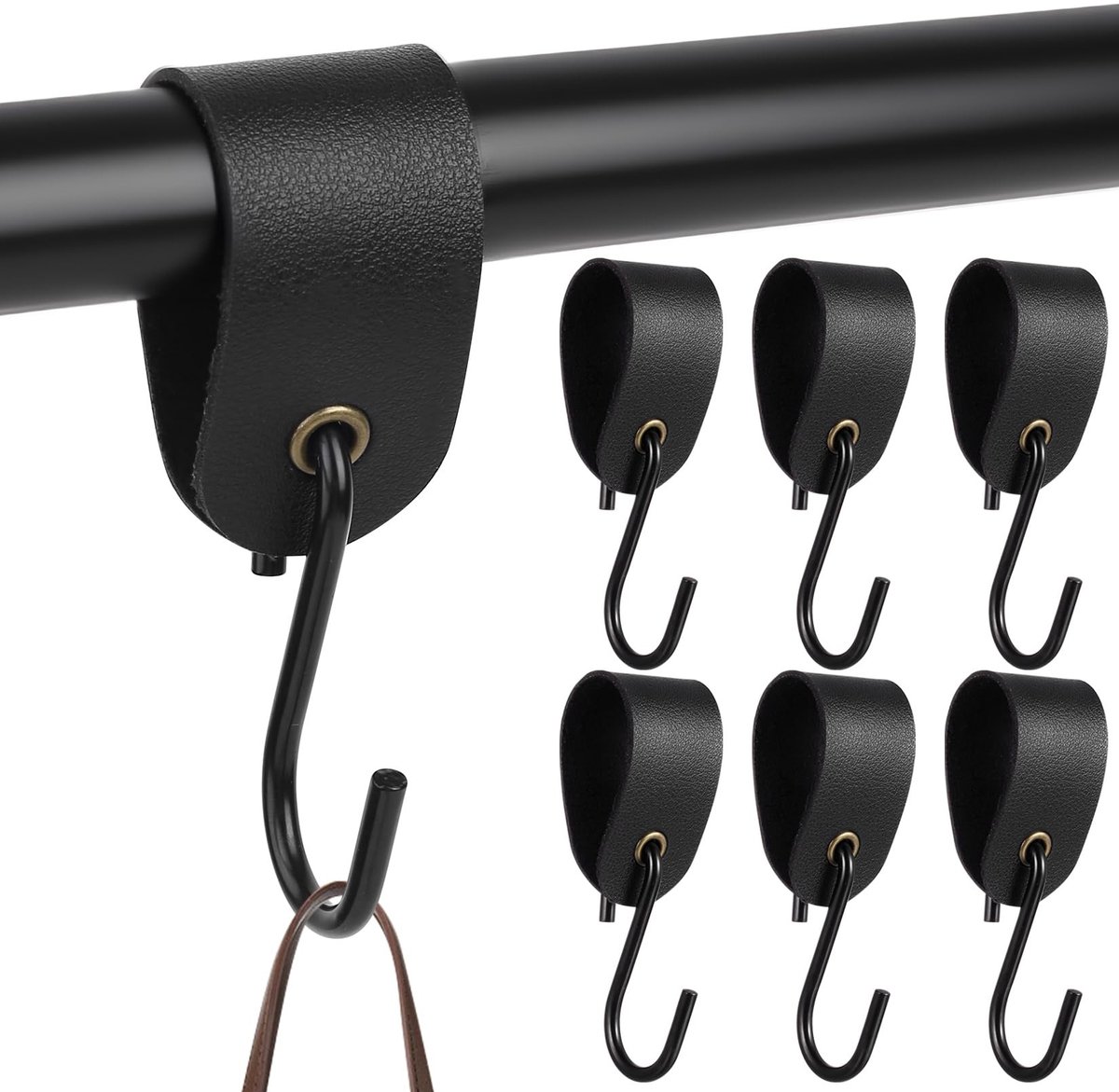 Solidchoice - Set van 6 S-Haken met Leren Lussen