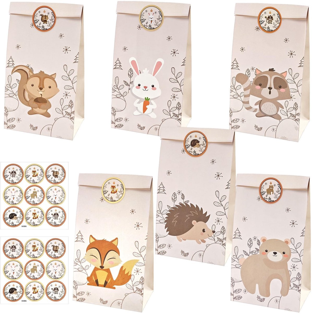 Solidchoice - Set van 12 Dierenthema Papieren Zakjes voor Feestjes