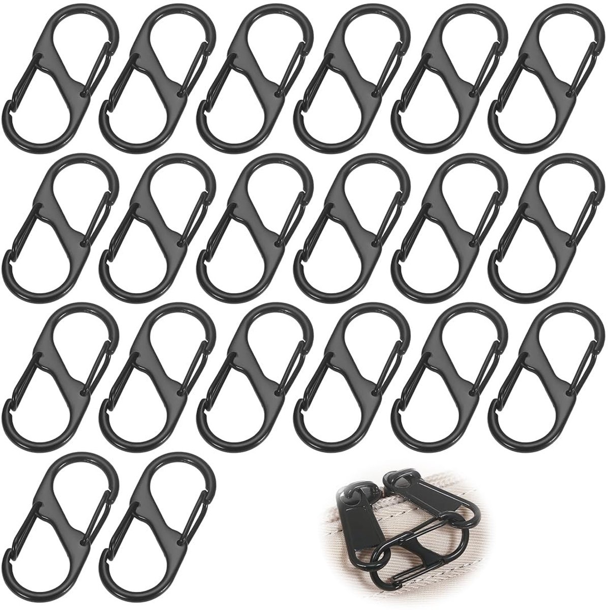 Solidchoice - 20 Stuks S-karabijnhaken, Mini Karabijnhaak met Schroef, Outdoor