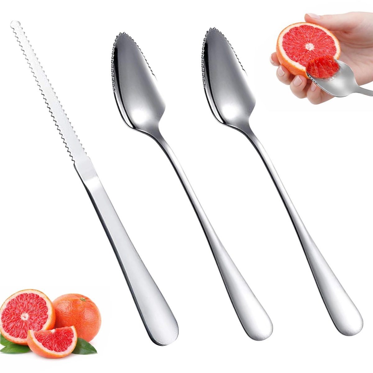 Solidchoice - Set van 3 Grapefruit Lepels - Inclusief 2 Kiwi Lepels en 1 Grapefruit Mes